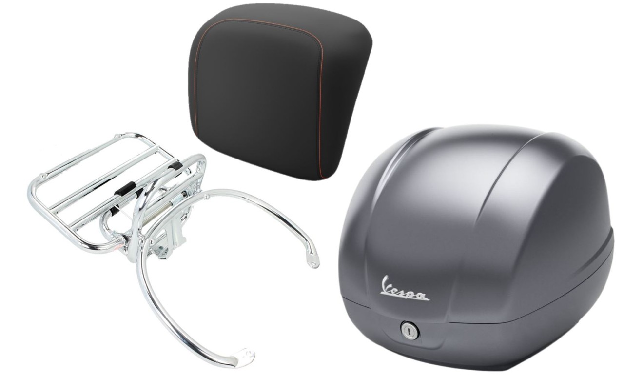 Topcase kit 36L gray titanium (707/C), luggage rack chrome for Vespa GTS 125/300/310