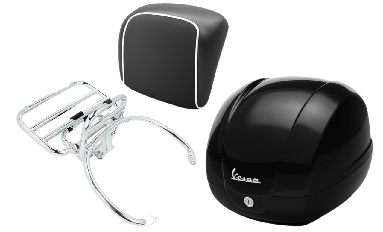 Topcase kit 36L nero cosmo (98/A), luggage rack chrome, back cushion black for GTS 125/300/310