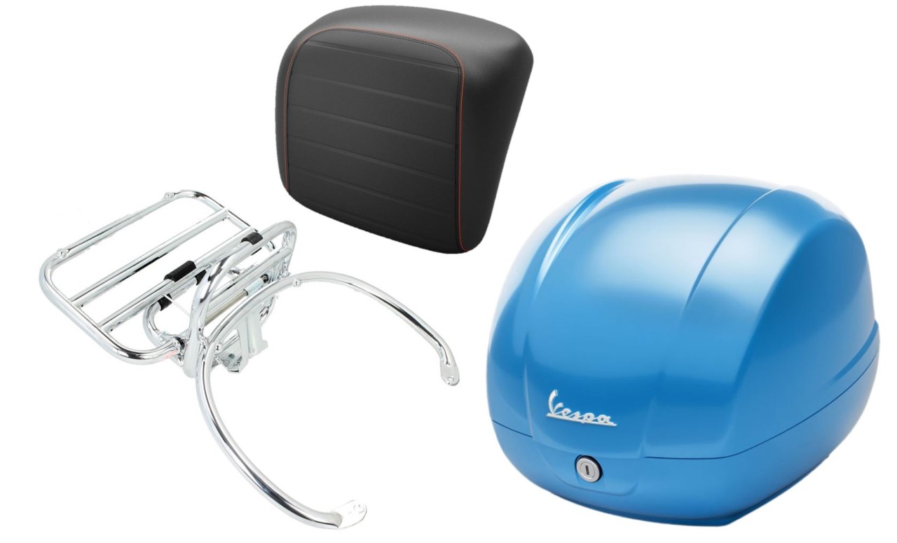 Topcase kit 36L sky blue (A19), luggage rack chrome for Vespa GTS 125/300/310