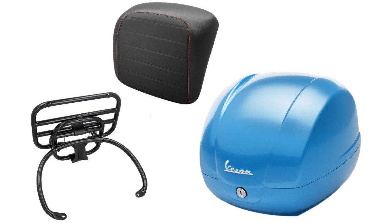 Topcase kit 36L sky blue (A19), luggage rack black for Vespa GTS 125/300/310